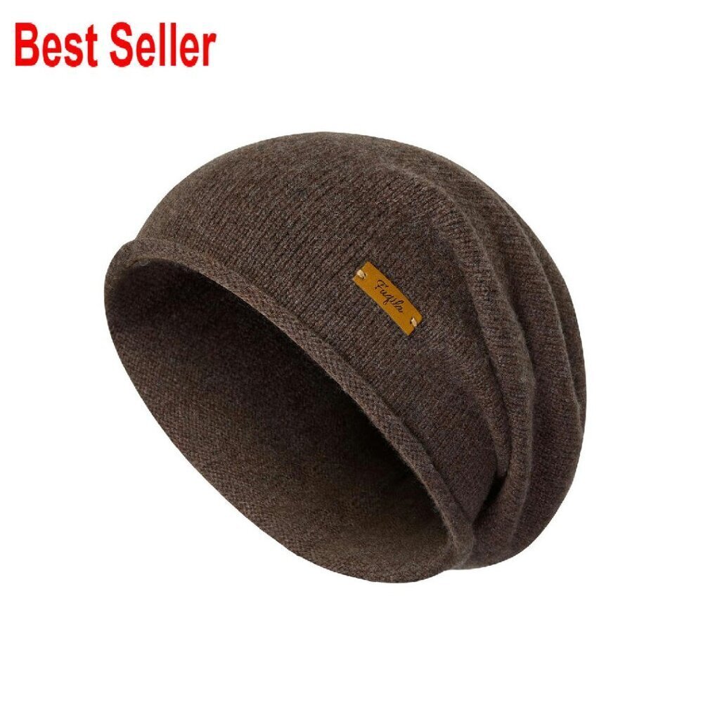 Merino Wool Slouchy Beanie Warm Winter Cap Cozy Stretchy Knitted Skull